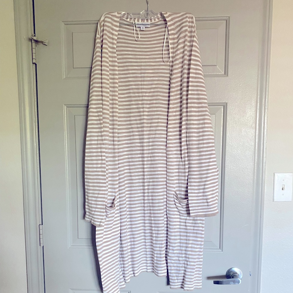 Kim Rodgers tan striped cardigan